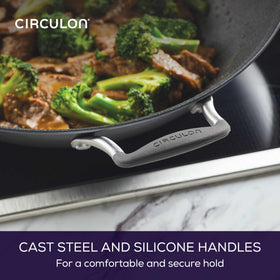 Circulon A1 sturdy stainless handles showcased for comfortable grip during prep.