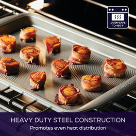 Circulon bakeware is oven safe up to 450°F for versatile cooking.