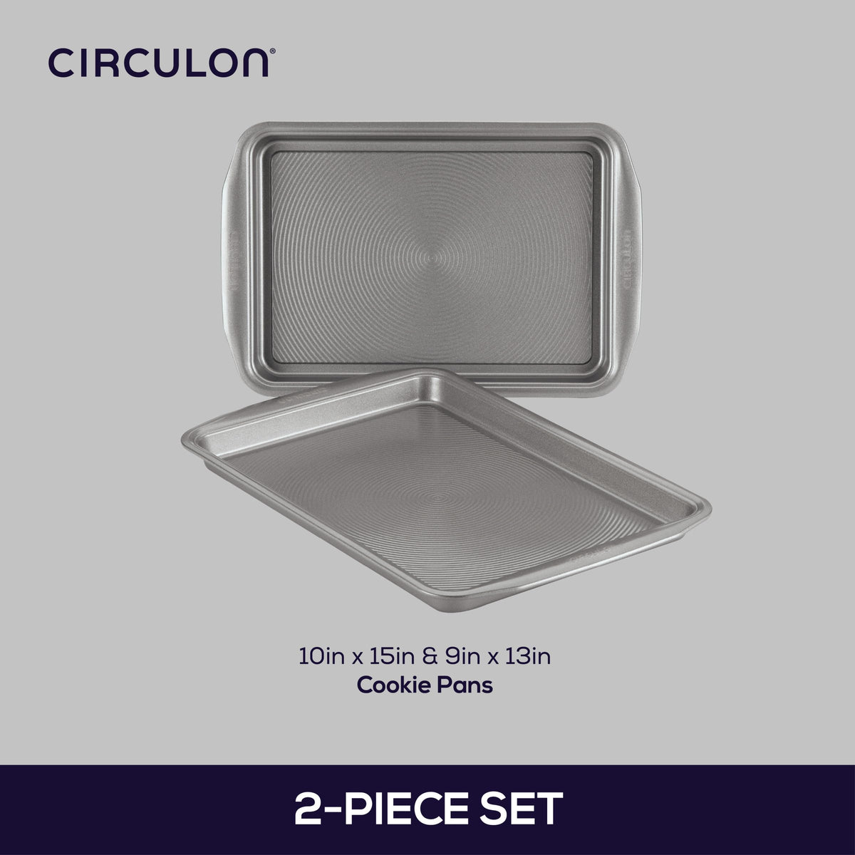 Circulon cookie pan with rolled rim design for added strength.