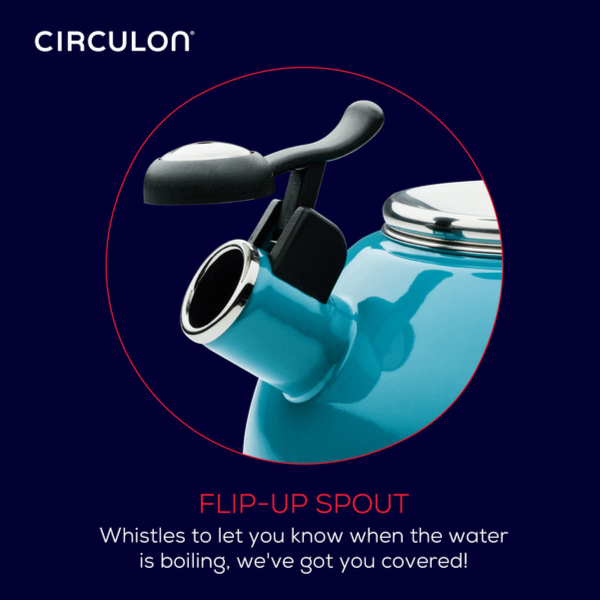 Circulon enamel steel kettle with ergonomic handle for comfortable daily pouring.