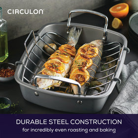 Circulon heavy-duty steel roaster delivers fast, even heating for large cuts and feasts.