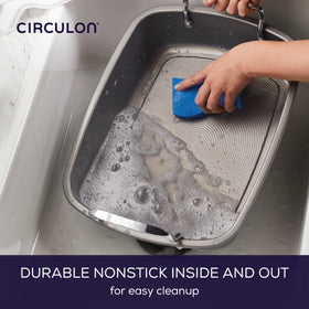 Circulon nonstick oven roaster enables easy release and quick cleanup after cooking.