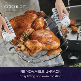 Circulon 450°F oven-safe roaster suitable for turkey, ham, and beef roasts.