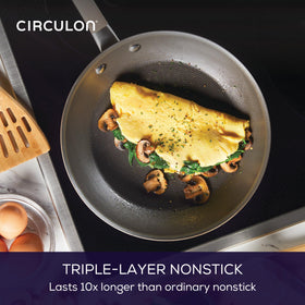 High-low circles enhance Circulon Premier Professional nonstick for longevity.