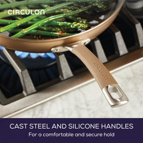 Tempered glass lids from Circulon Premier Professional seal in heat and flavor.