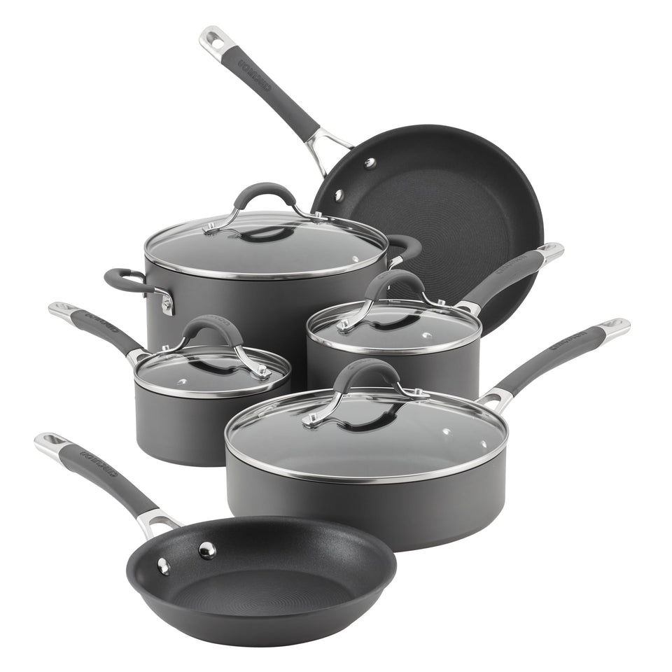 Circulon Radiance 10-piece set on counter for versatile weeknight cooking.