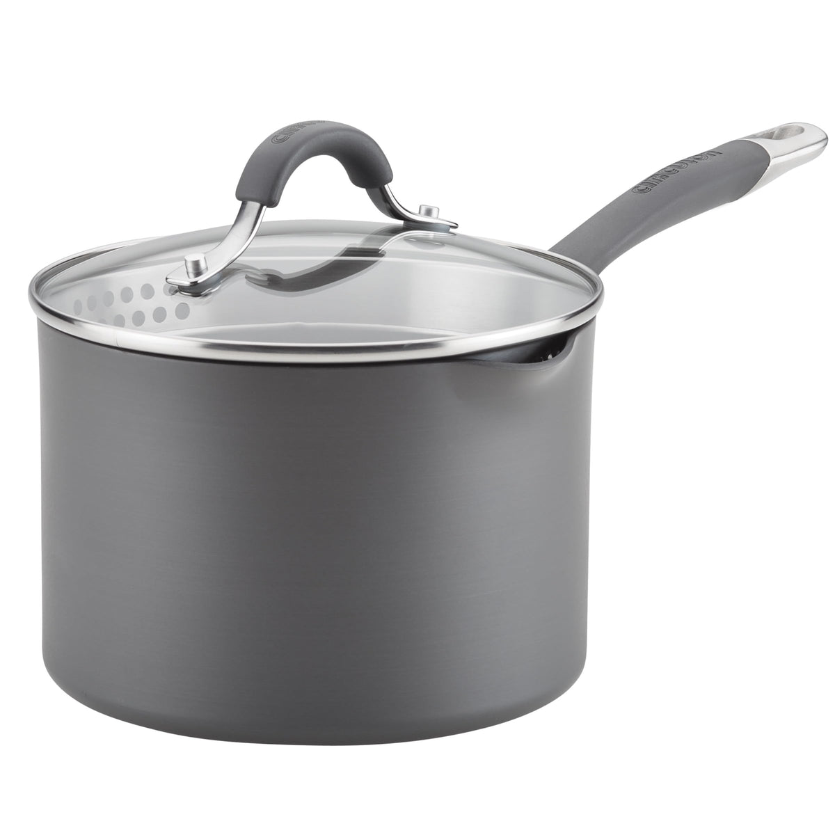 Circulon Radiance 3-Quart saucepan with straining lid for easy pouring