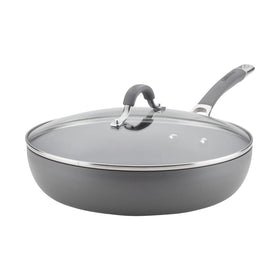 Circulon Radiance 12-inch deep fry pan with lid in gray, ideal for even heating