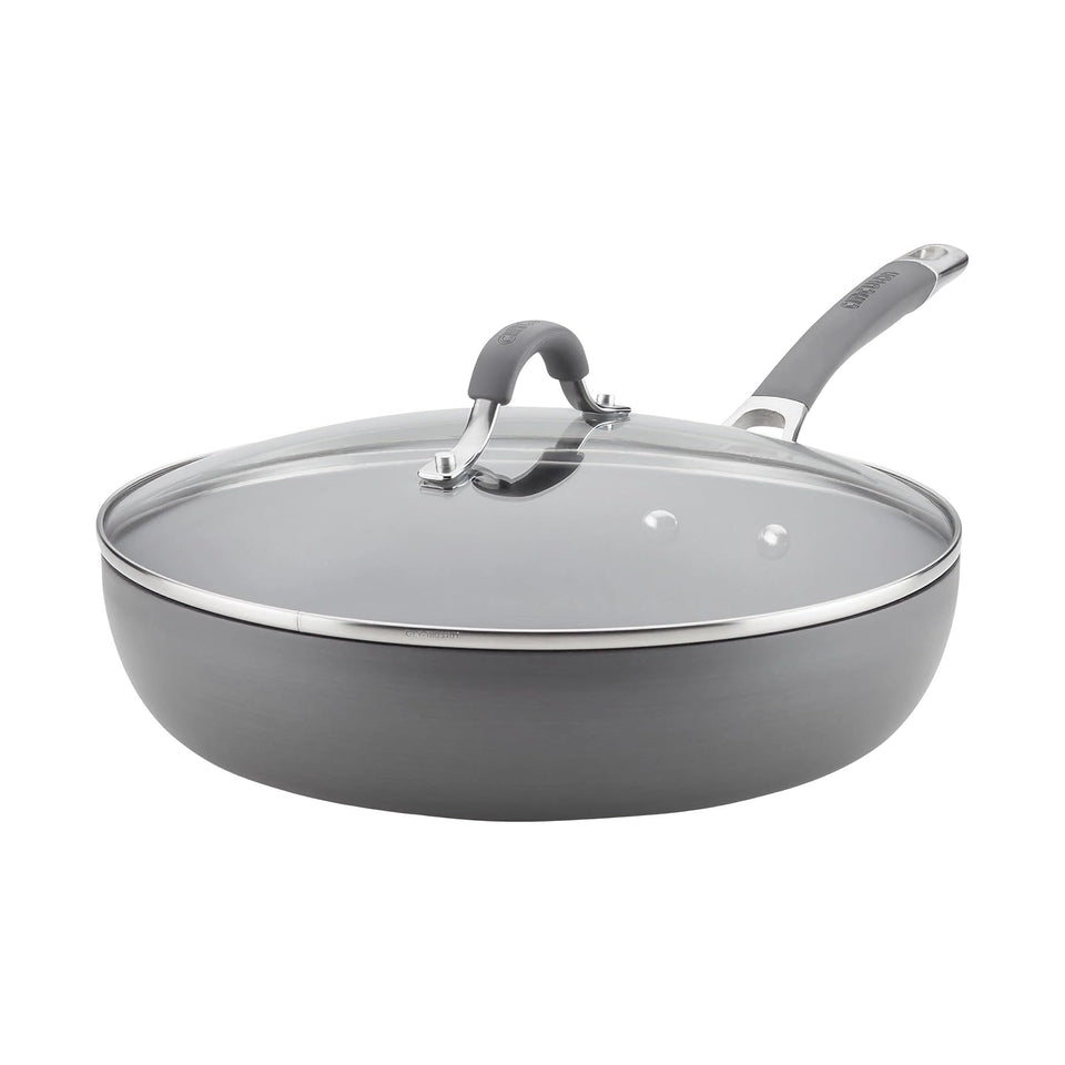 Circulon Radiance 12-inch deep fry pan with lid in gray, ideal for even heating