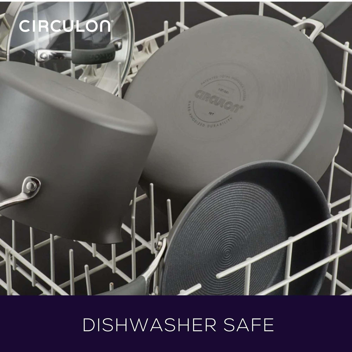 Circulon Radiance dishwasher-safe pans simplify cleanup after cooking.
