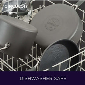 Circulon Radiance dishwasher-safe pans simplify cleanup after cooking.