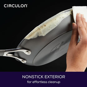 Circulon Radiance 1-quart saucepan with lid for sauces and sides.