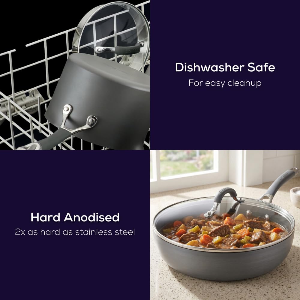 Shatter-resistant glass lid helps monitor cooking while retaining heat