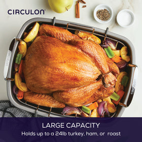 Circulon roaster pan wide handles provide a confident grip while lifting.