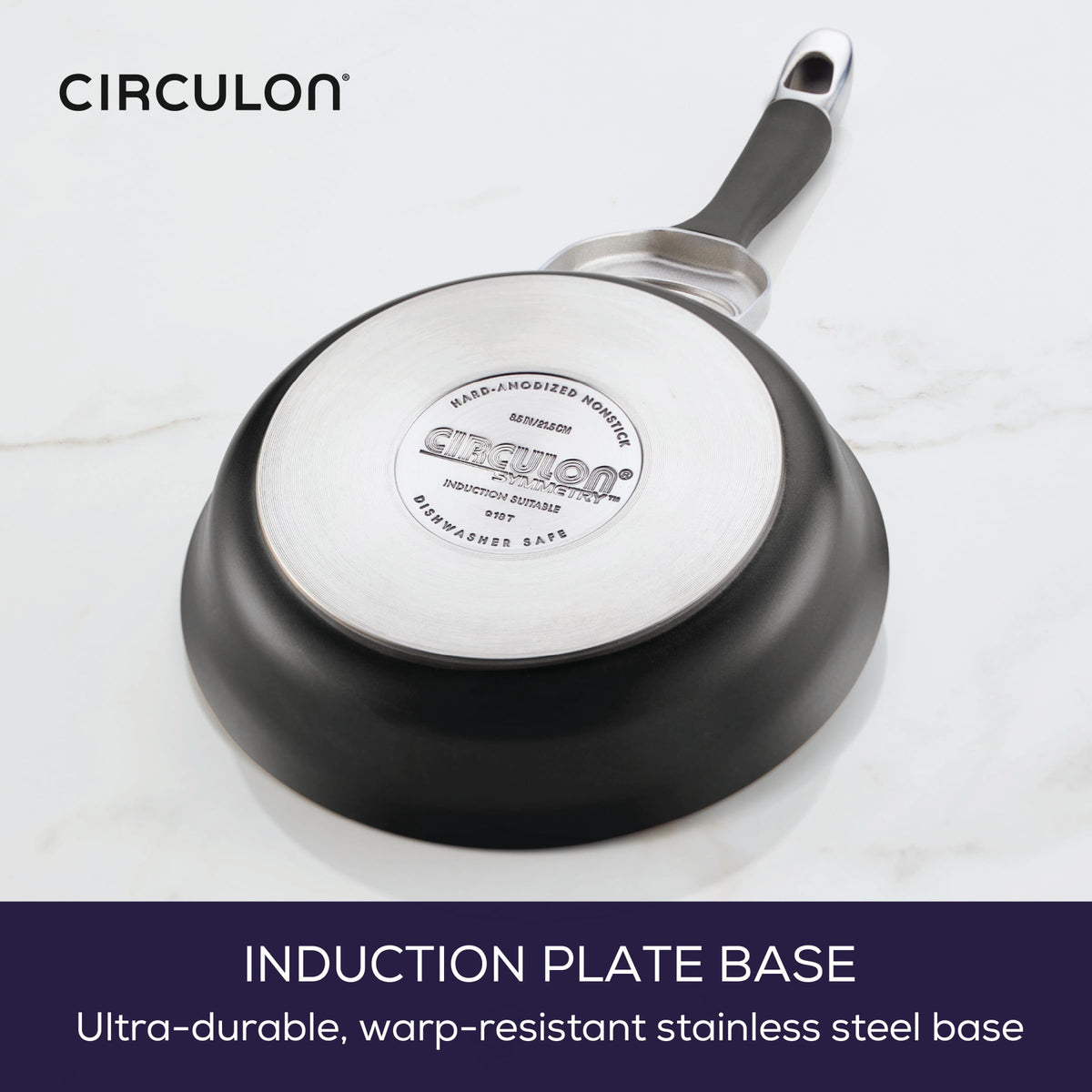 Circulon Symmetry frypan dishwasher-safe design for quick cleanup.