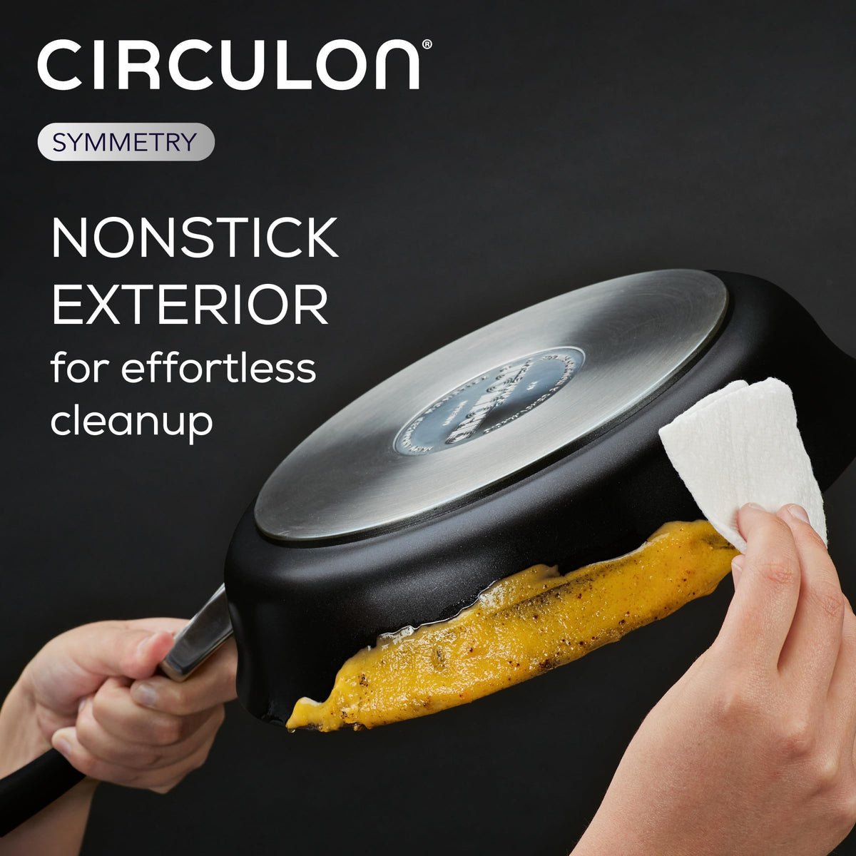 Circulon Symmetry nonstick technology keeps food release reliable over time.