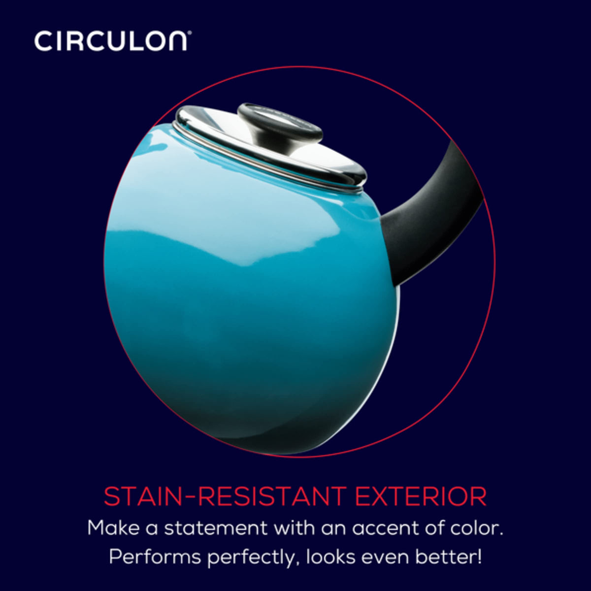 Circulon whistling kettle signals boil, adding a reliable kitchen alert.