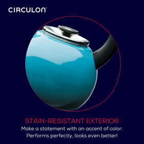 Circulon whistling kettle signals boil, adding a reliable kitchen alert.
