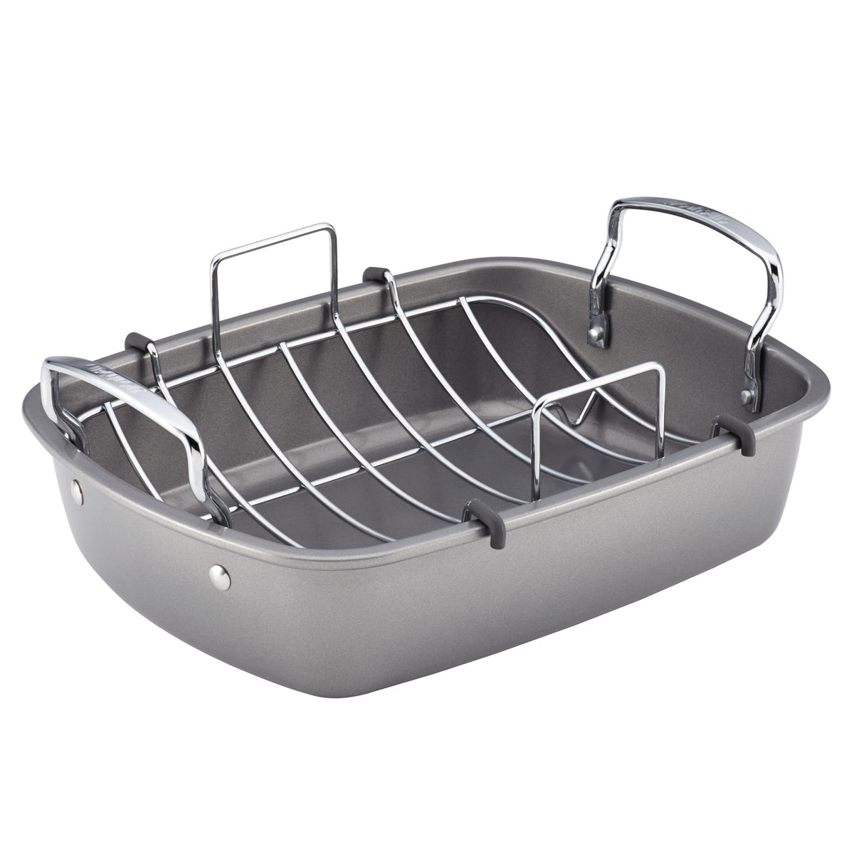 Circulon Total Bakeware roaster with rack elevates roast for airflow and fat drainage.