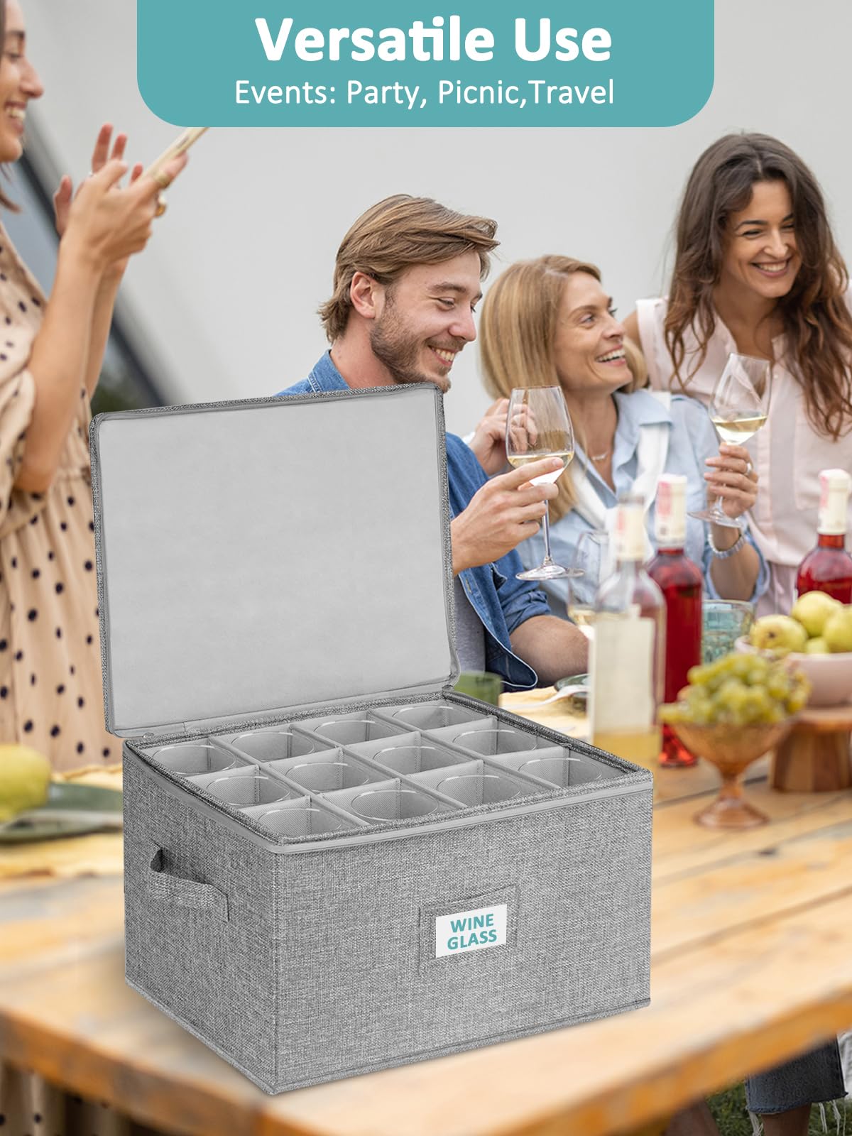 Cirhy wine glass box dustproof closure protects contents between parties and moves.
