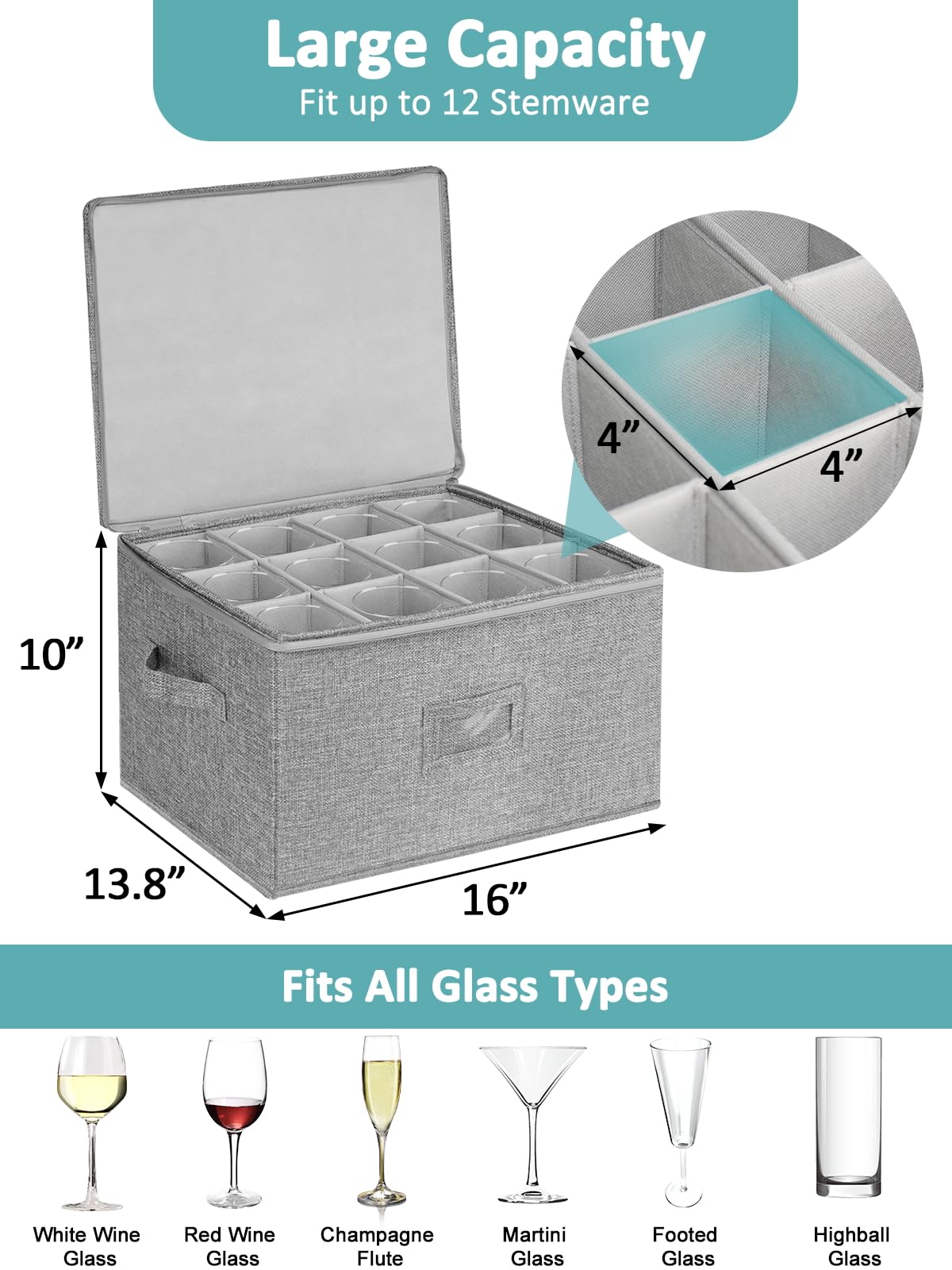Cirhy wine glass box versatile storage for mugs, jars, or candles.