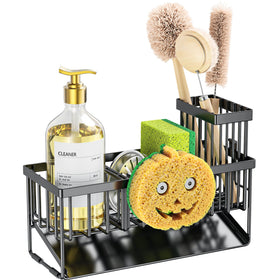Cisily black sink organizer with smiley face adds playful style and function.