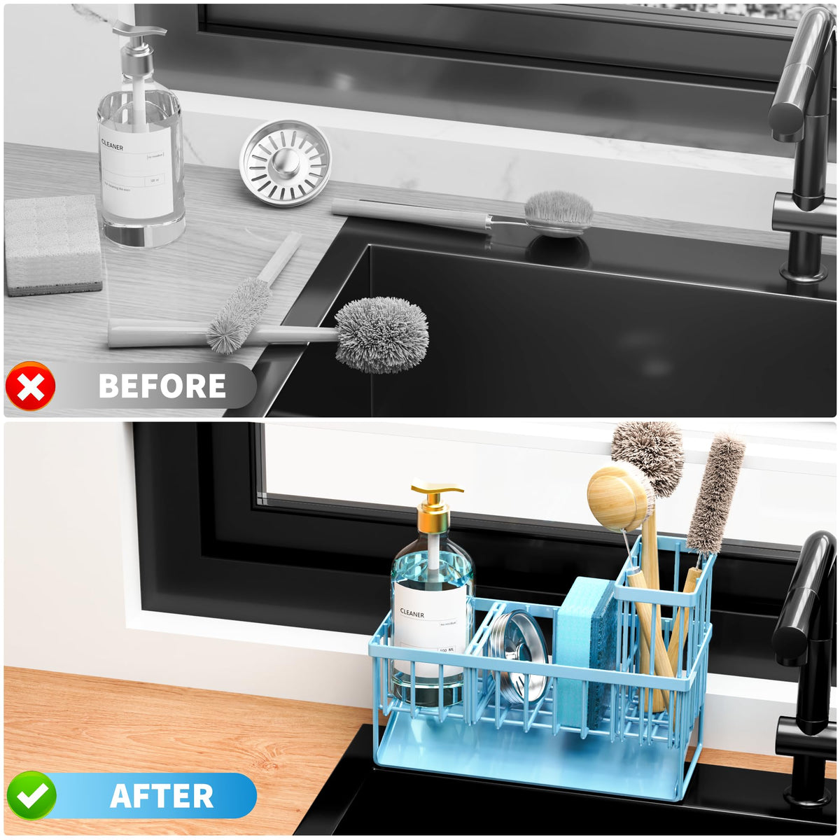 Cisily blue decor accessory adds color and practical order to your sink area