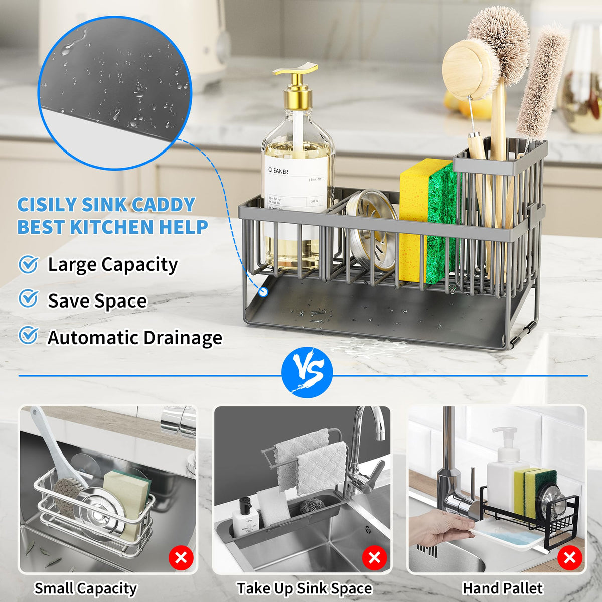 Cisily compact kitchen organizer fits small countertops and sinks