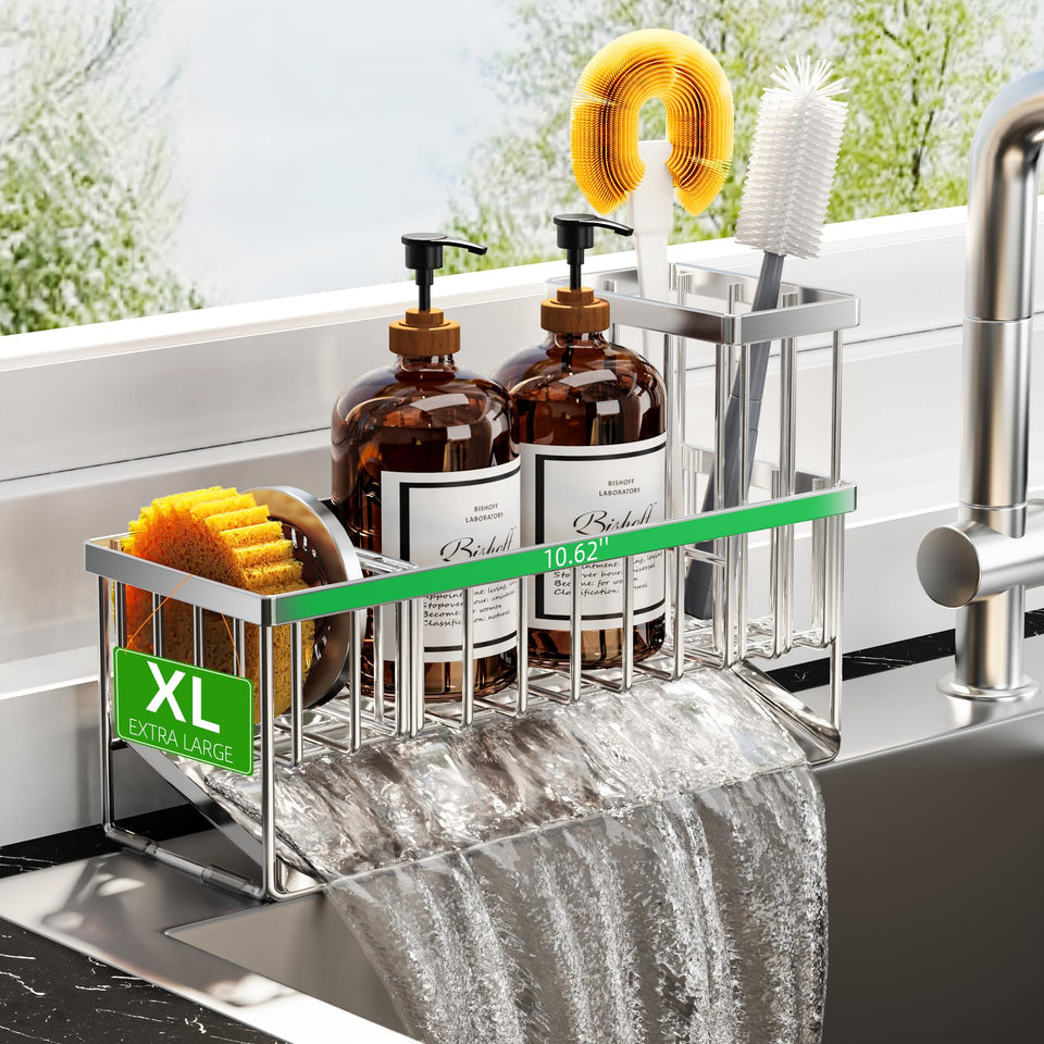 Cisily sink caddy with detergent bottle storage keeps counters clean and organized