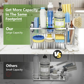 Cisily flexible brush holder demonstrates adaptable hanging for brushes and scrubbers.