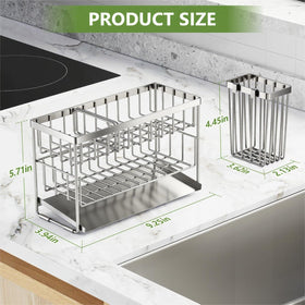Cisily four-compartment layout keeps sponge, soap, scrubber, and stopper neatly organized.