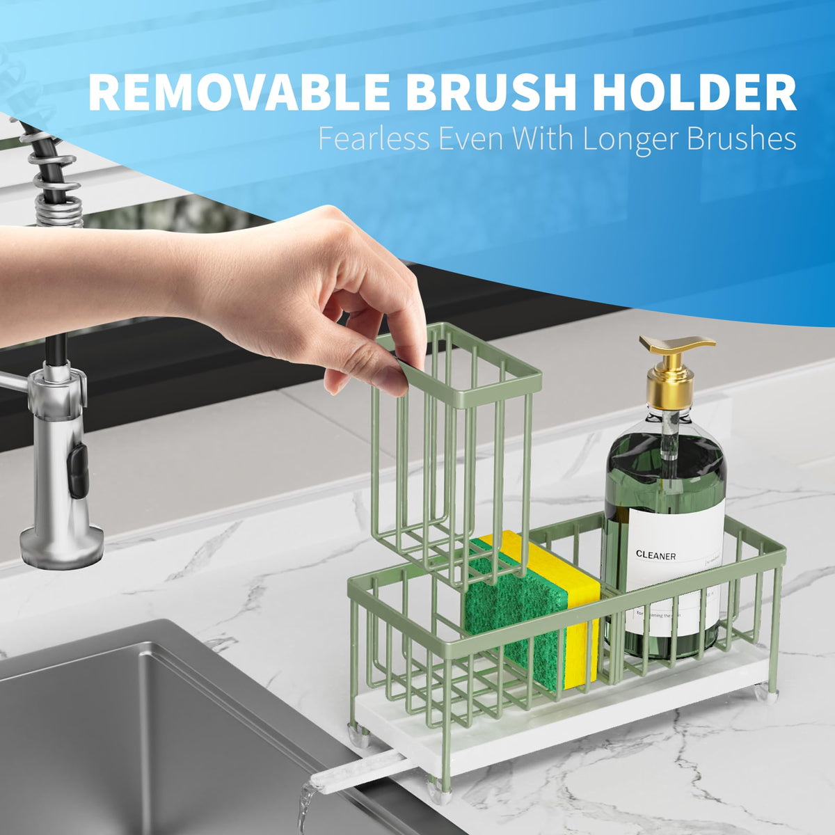 Cisily kitchen organizer includes an upgraded brush holder for utensils.