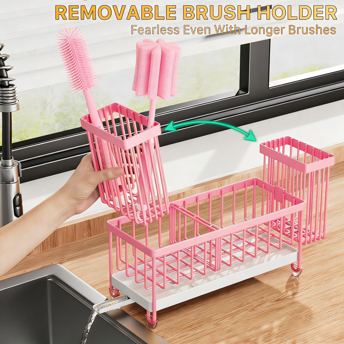 Cisily three-compartment divider keeps sponge, bottle, and brushes neatly separated