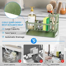 Cisily sink caddy with brush holder for easy utensil access.