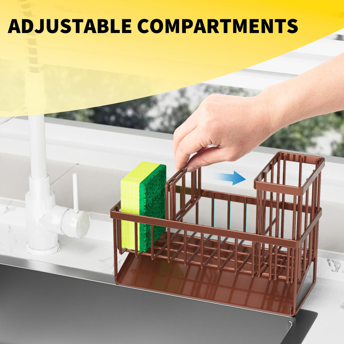 Cisily three-compartment divider keeps sponge, bottle, and stopper separate.