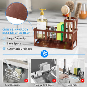 Cisily sink caddy with drainage system promotes quick drying after use.