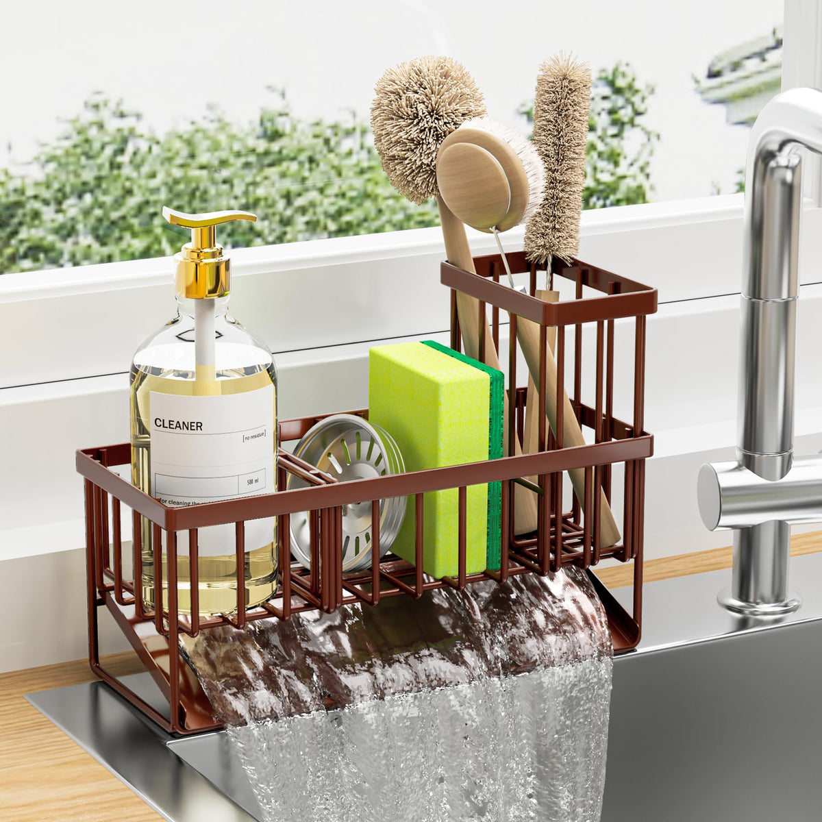 Cisily kitchen sink caddy front view shows compact, organized storage.