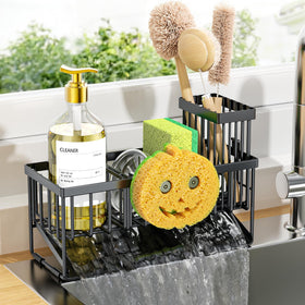 Cisily kitchen sink caddy with high brush holder keeps brushes organized and accessible.