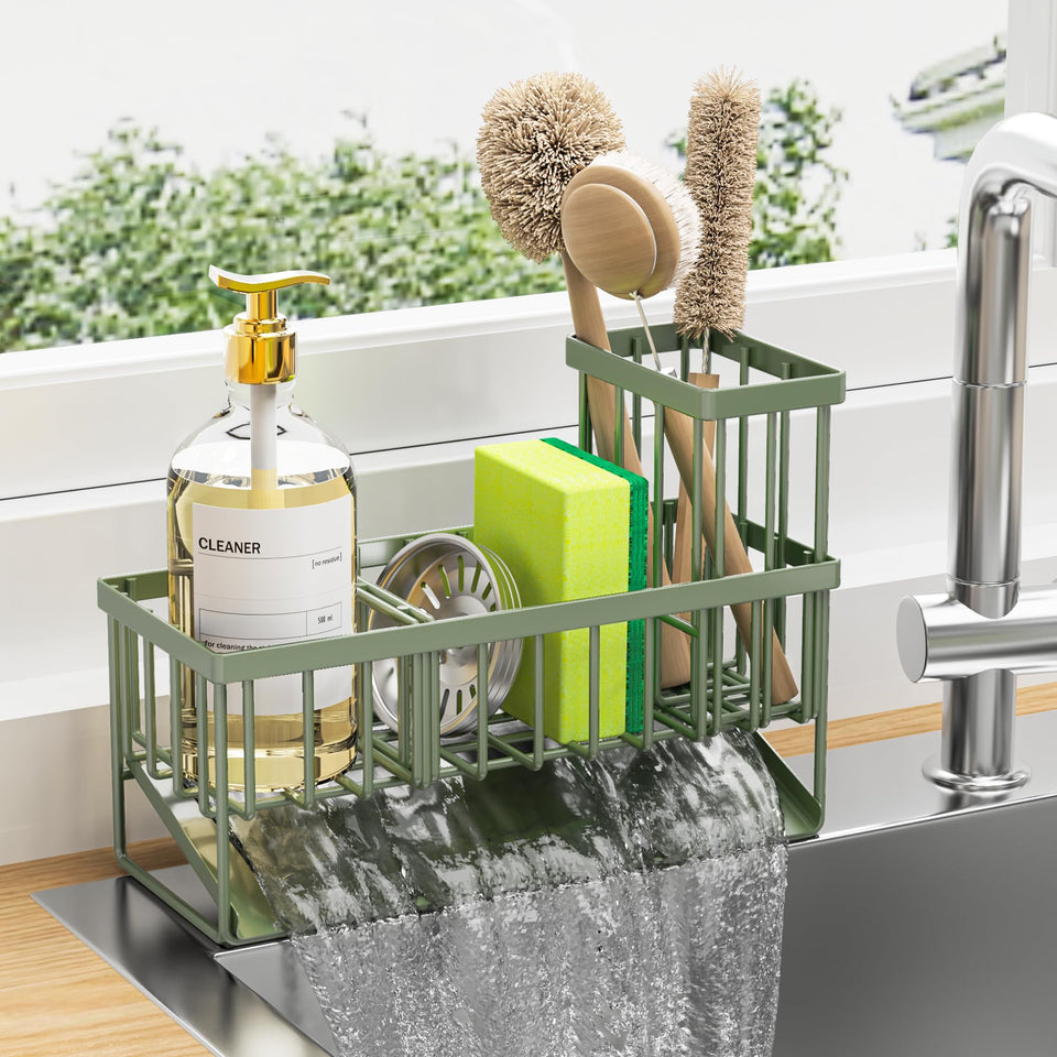 Cisily kitchen sink caddy with sponge holder keeps counters tidy and organized.