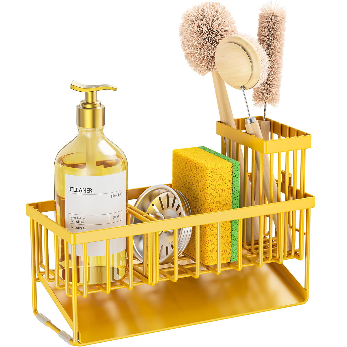 Cisily lemon yellow sink caddy in-counter use on kitchen counter or bathroom.