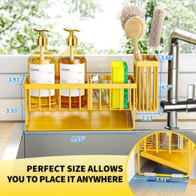 Cisily lemon yellow sink caddy drainage view emphasizes rustproof durability for daily use.
