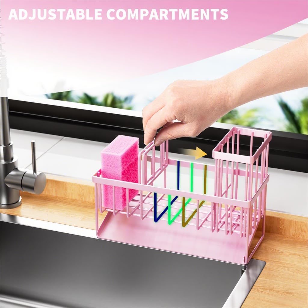 Cisily pink sink accessory set enhances countertop decluttering.