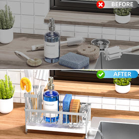Cisily rustproof kitchen storage maintains a tidy, durable sink area.