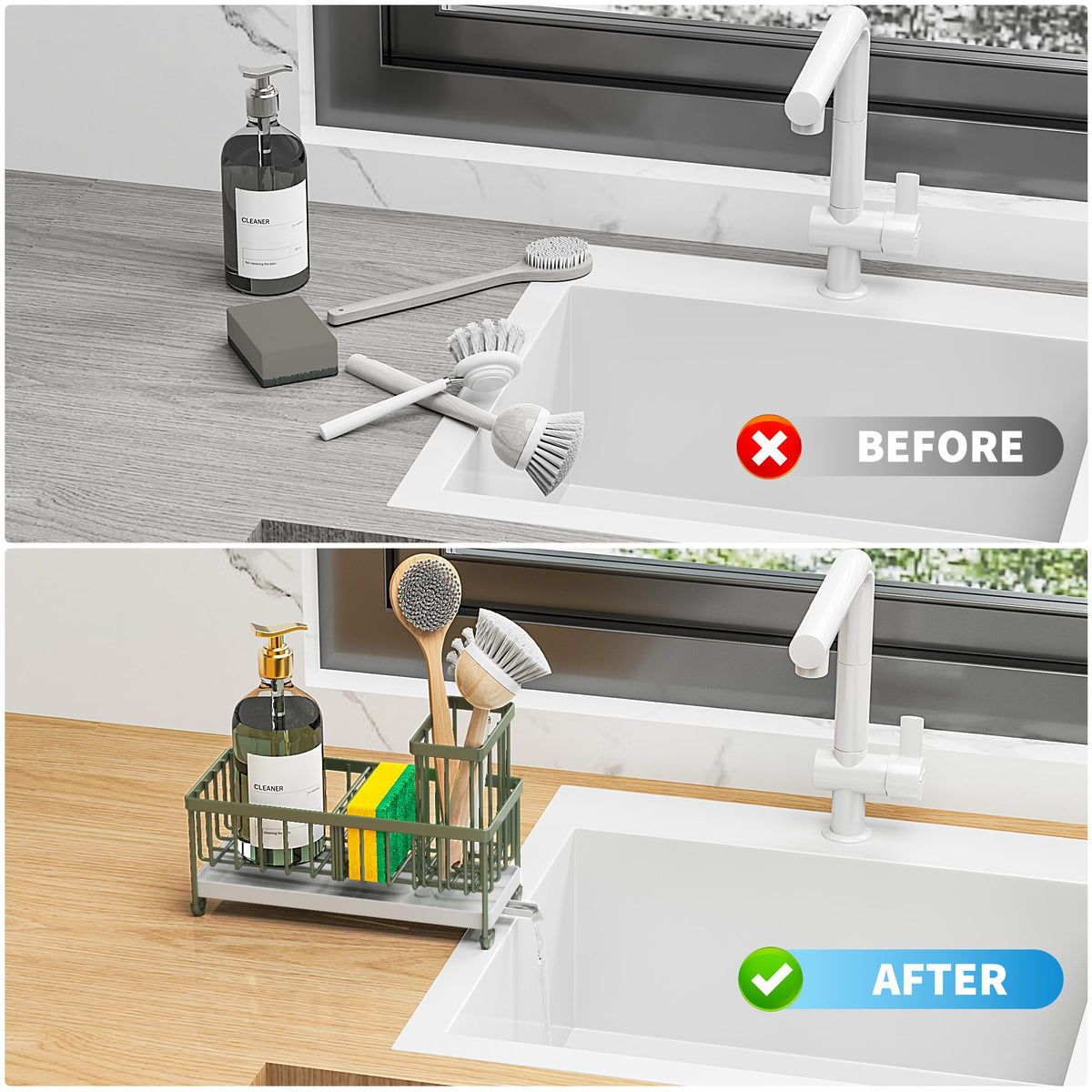 Cisily sage green kitchen accessory adds durable style to counters.