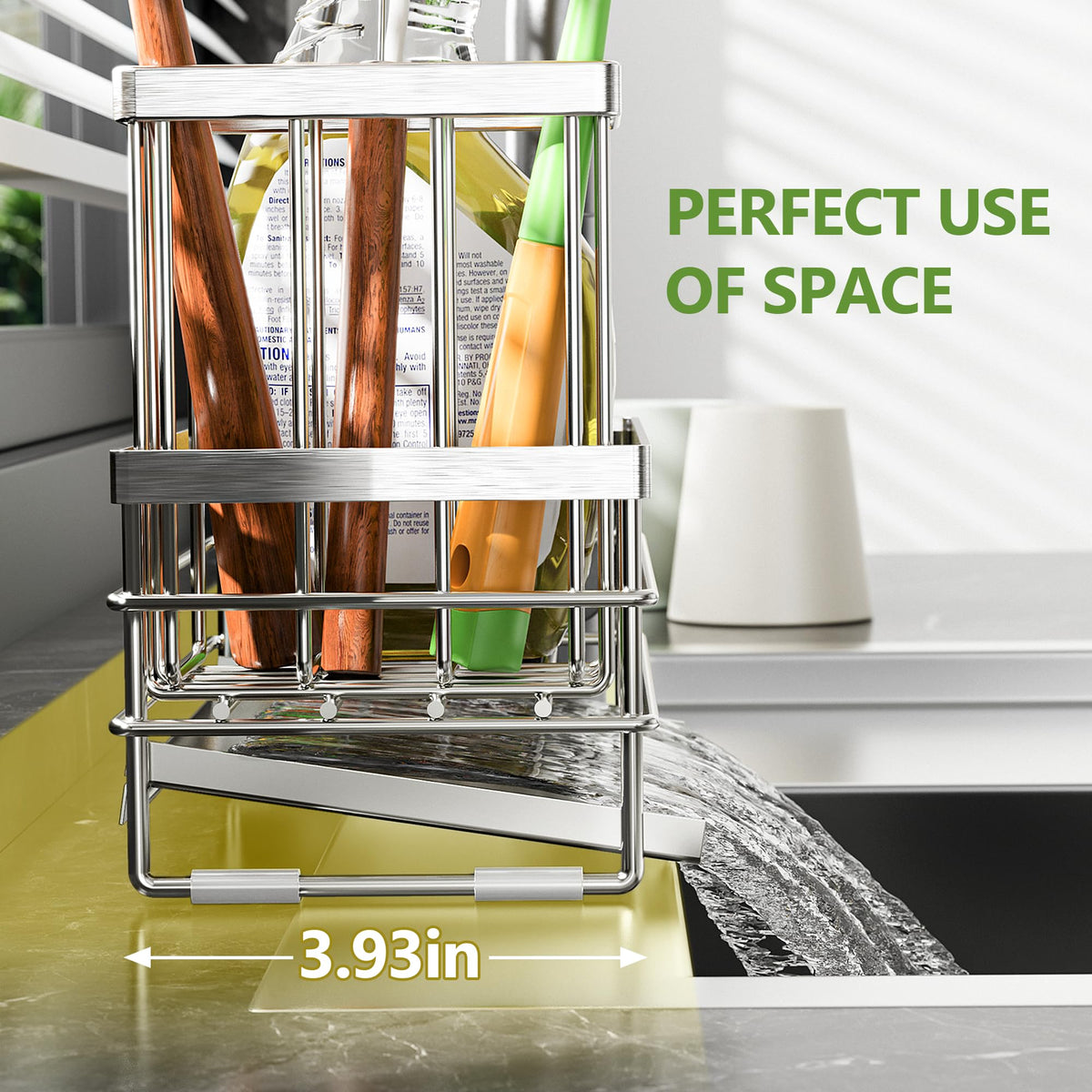 Cisily compact-design sink caddy fits small spaces while holding essentials.