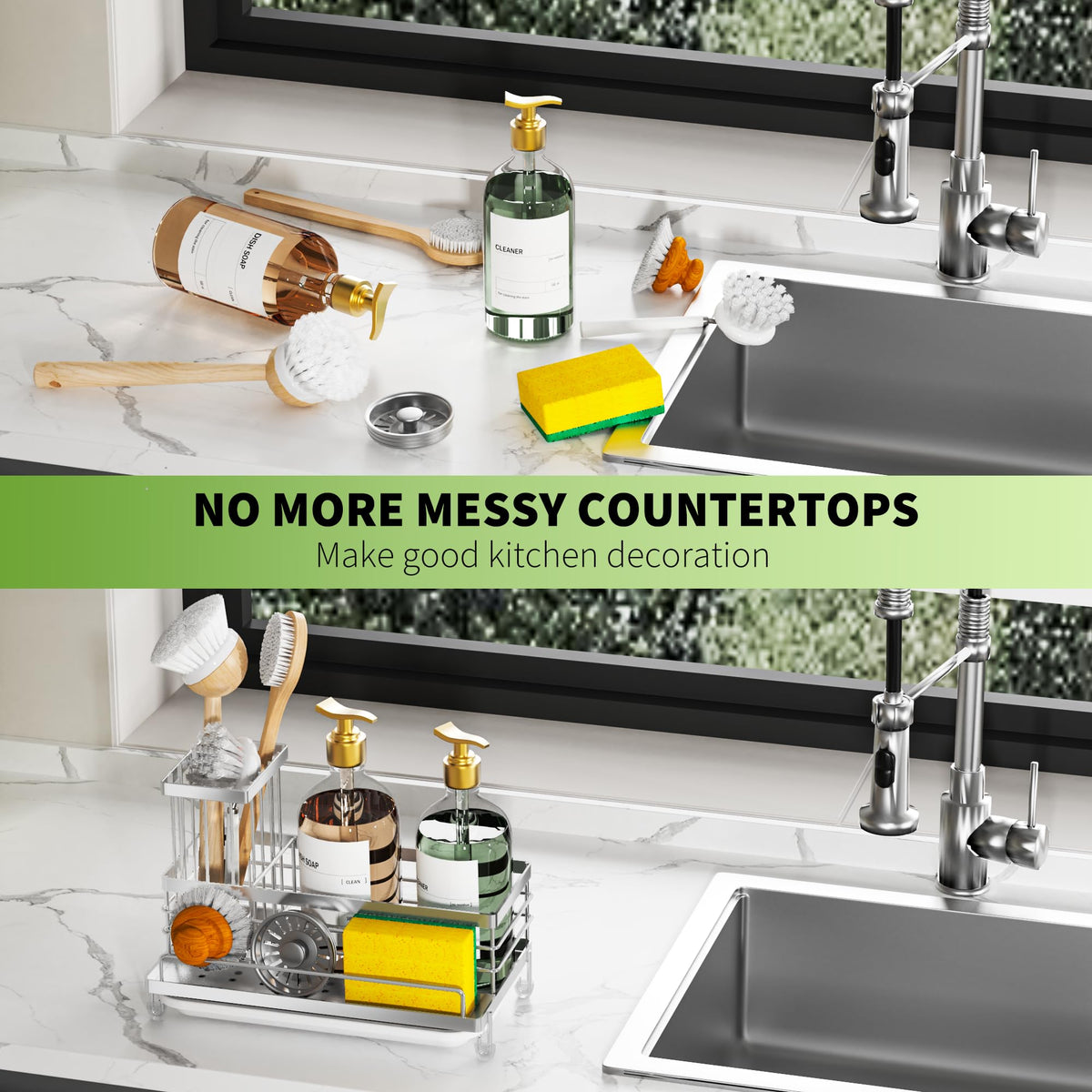 Cisily kitchen sink caddy helps reduce countertop clutter.