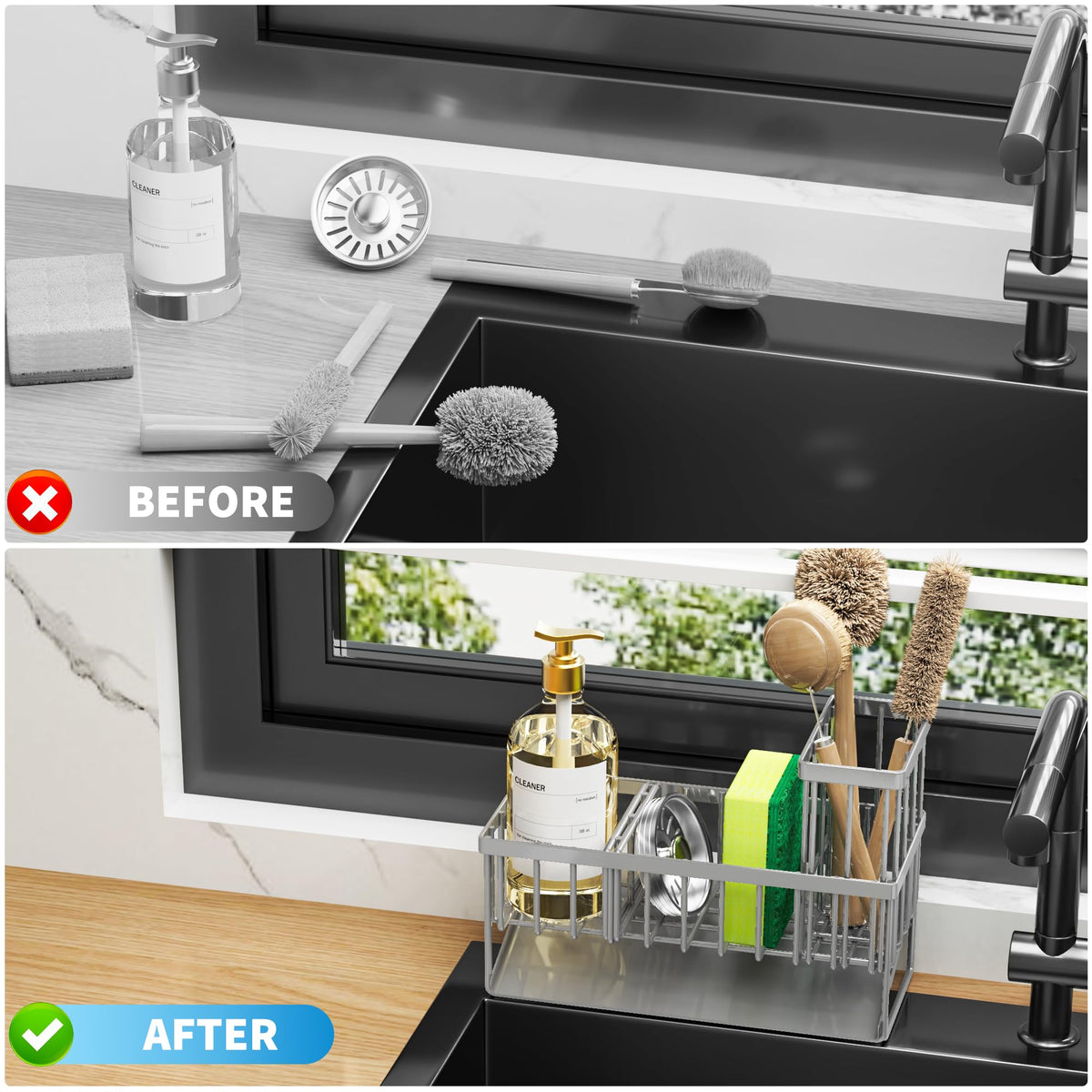 Cisily sink caddy divider design creates three separate storage zones