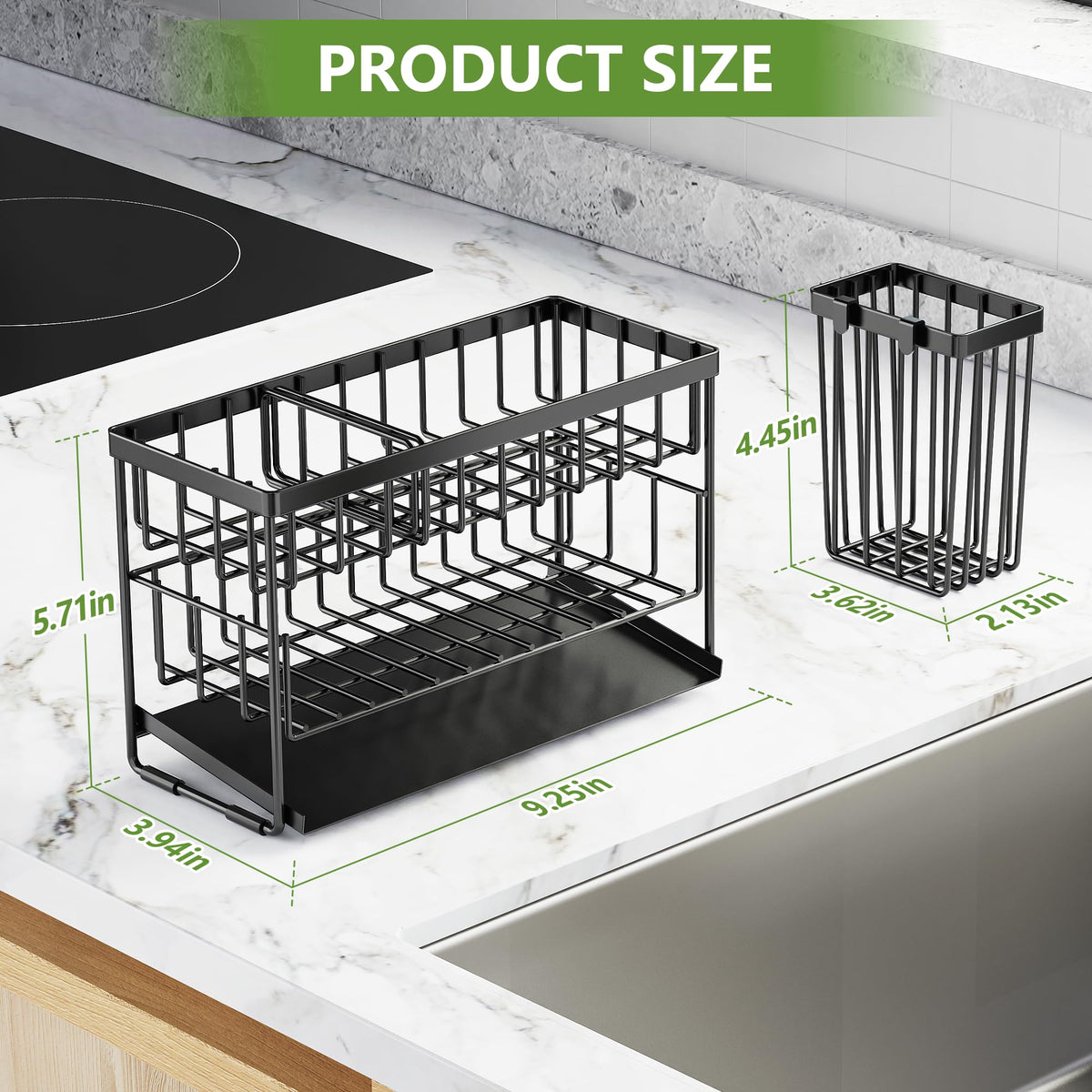 Cisily inclined drain board directs water back to the sink, minimizing water marks