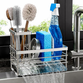 Cisily sink caddy with drain tray keeps counters dry and organized.