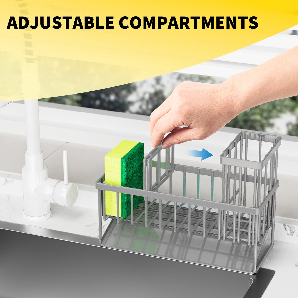 Cisily sink caddy drainage system reduces water pooling around the sponge holder